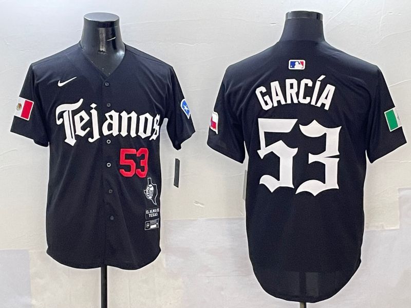 Men Texas Rangers 53 Garcia Black Five generations Joint Name 2025 Nike MLB Jersey style 4